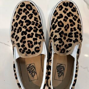 Vans Tan and Black Animal Print Slip-Ons